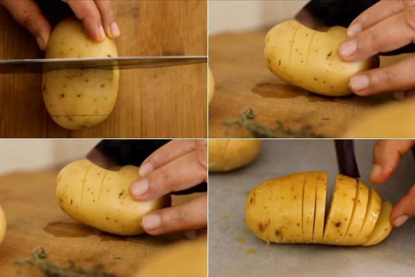 Cắt khoai tây thành nhiều lát mỏng