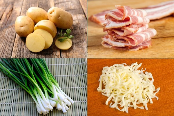 Nguyên liệu khoai tây bỏ lò phô mai thịt xông khói