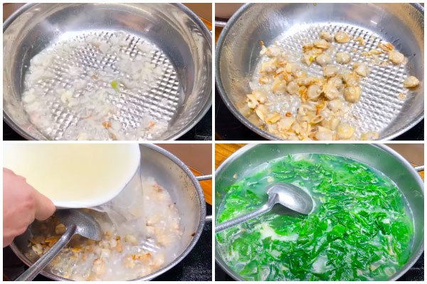 Nấu canh ngao rau mồng tơi đơn giản